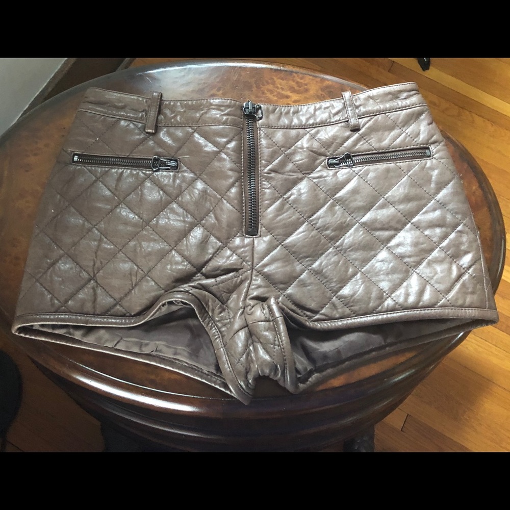 3.1 Phillip Lim Quilted Leather Shorts Brown 2